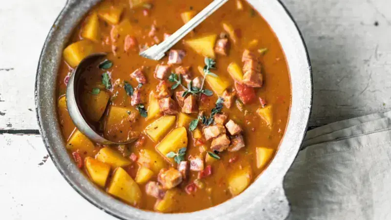 Potato goulash in pot