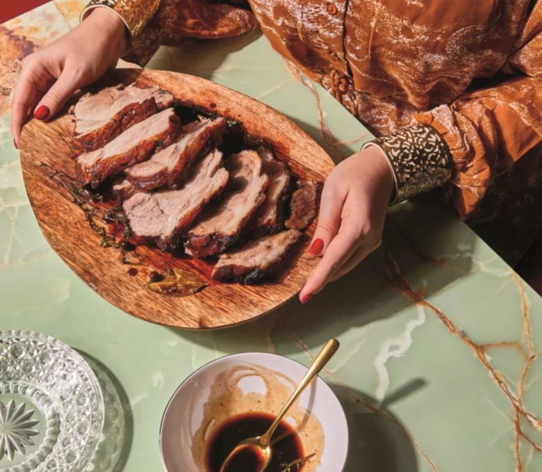 Sliced roasted pork loin