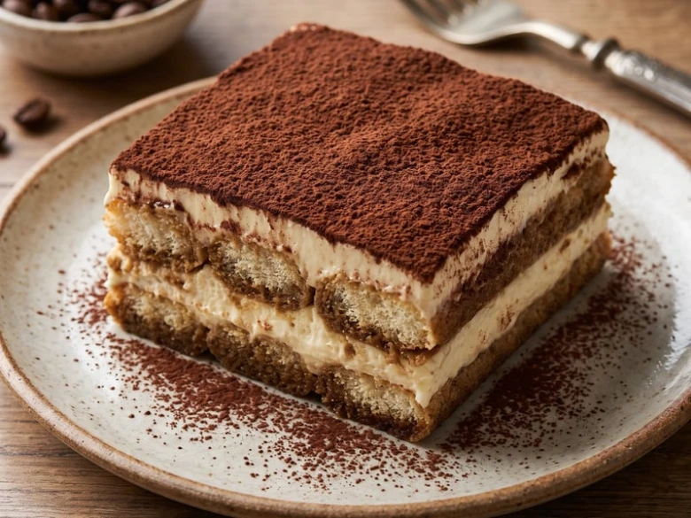 Slice of tiramisu cake