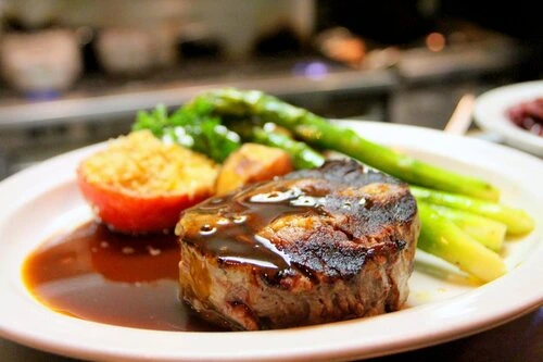 Steak with demi glace sauce
