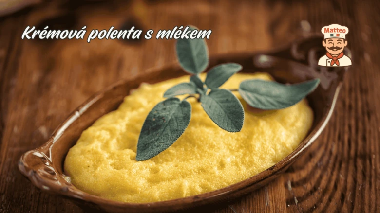 Krémová kukuřičná kaše v misce se šalvějí