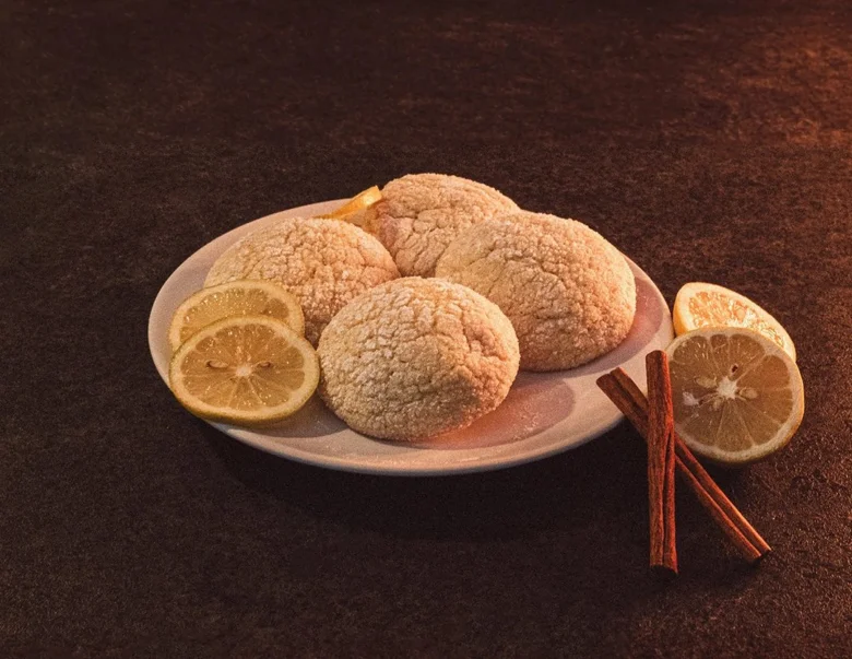 Lemon cookies on plate with garnish