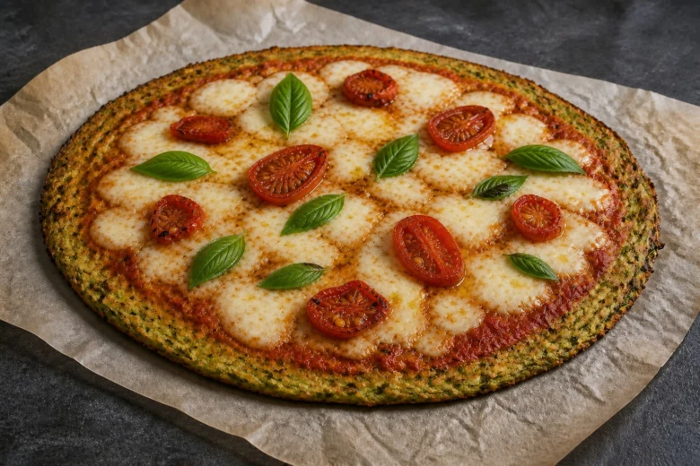 Pikantní cuketová pizza s rajčaty a bazalkou bez mouky.