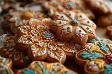 Zdobené české línce s květinovými motivy z krému.