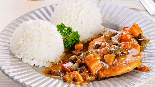 Pork with rice and sauce