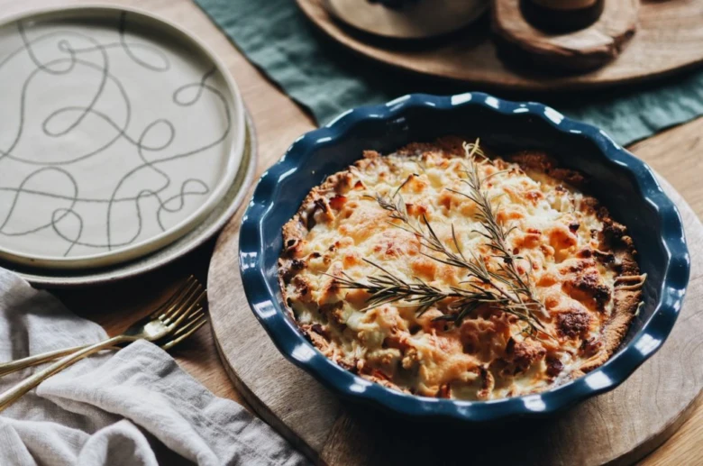 Savory quiche in dish