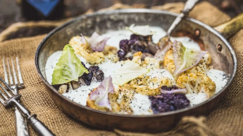 Cauliflower salad in pan