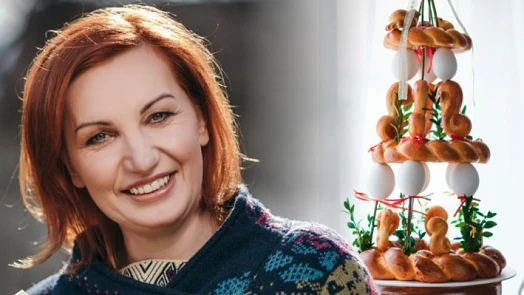 Woman with easter bread tower