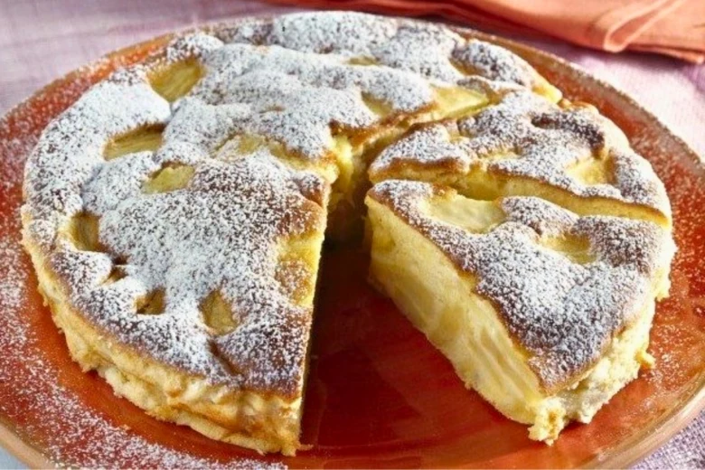 Apple cake with slice removed