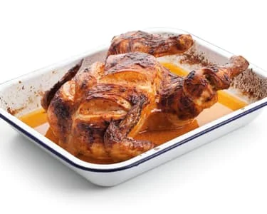 Roasted chicken in tray