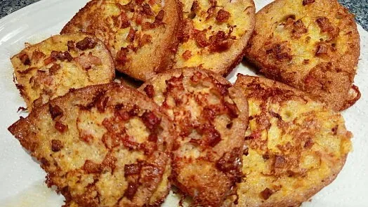 Fried bread with bacon bits