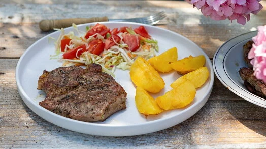 Grilled steak with sides