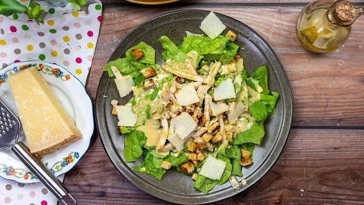 Caesar salad with cheese and croutons